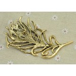 Antique Gold Tone Metal Feather Brooch Pin Crystal Rhinestone Scarf Accessory Vintage Jewelry 2016