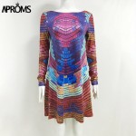 Aproms 2017 Retro Multi colored Dress Women Casual 80s Loose long sleeved mini T shirt dresses  Lady vestido ropa mujer