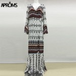 Aproms Boho Floral Print Cotton Split Long Dress Women Summer V Neck Sexy Beach Dress Eleagnt Wrap Maxi Dresses Vestidos 10802