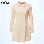 Aproms Candy Color Tunic Dress Women Cute Peter Pan Collar Long Sleeve Winter Dress Cusual Slim Dresses Plus Size Vestidos robe