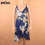 Aproms Elegant Boho Summer Women Chiffon Dress Sexy V Neck Backless Floral Print Party Dresses Casual Beach Sundress Vestido