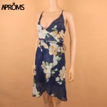 Aproms Elegant Boho Summer Women Chiffon Dress Sexy V Neck Backless Floral Print Party Dresses Casual Beach Sundress Vestido