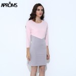 Aproms Elegant White Black Patchwork Office Dress Women Summer Casual There Quarter Sleeve OL Tunic Dresses Ladies robe femme