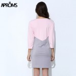 Aproms Elegant White Black Patchwork Office Dress Women Summer Casual There Quarter Sleeve OL Tunic Dresses Ladies robe femme