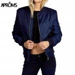 Aproms Winter Ladies Zipper Basic Coats 2017 Fashion Women Black Blue bomber jacket Long Sleeve Casual Slim Coat chaquetas 