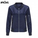 Aproms Winter Ladies Zipper Basic Coats 2017 Fashion Women Black Blue bomber jacket Long Sleeve Casual Slim Coat chaquetas 