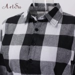 ArtSu 2017 Fashion Women Mini Dress Vintage White Black Plaid Print 3/4 Sleeve Sexy Plus Size Plaid Short Dress ASDR10007