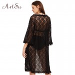 ArtSu 2017 Sexy Beach Dresses Maxi Summer Dress Lace Casual Black Red Women Clothing Woman Vestidos DR50163