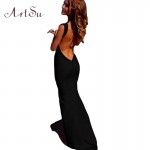 ArtSu Summer Style Women Long Dress Backless Dress Sexy  red white black Casual dress Floor-Length Vestidos de festa Longo 8069