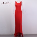 ArtSu Summer Style Women Long Dress Backless Dress Sexy  red white black Casual dress Floor-Length Vestidos de festa Longo 8069