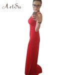 ArtSu Summer Style Women Long Dress Backless Dress Sexy  red white black Casual dress Floor-Length Vestidos de festa Longo 8069