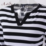 ArtSu Women Tops 2017 Long Sleeve Casual T-shirts Striped V-Neck Tee Shirt Femme Plus Size Woman Tshirt Top Mujer EPTS80079
