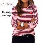 ArtSu Womens Tops 2017 O-Neck T-shirt Long Sleeve Striped T Shirts Tee Shirt Femme Blusas Plus Size Women Clothes EPTS80066