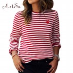 ArtSu Womens Tops 2017 O-Neck T-shirt Long Sleeve Striped T Shirts Tee Shirt Femme Blusas Plus Size Women Clothes EPTS80066