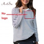 ArtSu Womens Tops 2017 O-Neck T-shirt Long Sleeve Striped T Shirts Tee Shirt Femme Blusas Plus Size Women Clothes EPTS80066