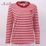 ArtSu Womens Tops 2017 O-Neck T-shirt Long Sleeve Striped T Shirts Tee Shirt Femme Blusas Plus Size Women Clothes EPTS80066