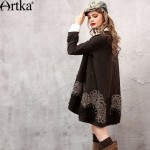 Artka Women'S Ladies Vintage V-Neck Long Sleeve Solid Cloak Embroidery Loose Woolen Cape Coat WA10643Q