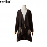 Artka Women'S Ladies Vintage V-Neck Long Sleeve Solid Cloak Embroidery Loose Woolen Cape Coat WA10643Q