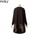 Artka Women'S Ladies Vintage V-Neck Long Sleeve Solid Cloak Embroidery Loose Woolen Cape Coat WA10643Q