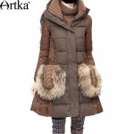 Artka Women'S Winter Vintage Double Layer Full Sleeve Zipper Patchwork Wide-Waisted Medium-Long Lanon Down Coat CK16230D