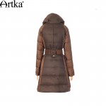 Artka Women'S Winter Vintage Double Layer Full Sleeve Zipper Patchwork Wide-Waisted Medium-Long Lanon Down Coat CK16230D