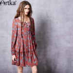 Artka Women's  Autumn New Vintage Boho Style Printed Full Sleeve O-Neck Loose Style Comfy Fashion Dress LA10169Q