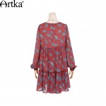 Artka Women's  Autumn New Vintage Boho Style Printed Full Sleeve O-Neck Loose Style Comfy Fashion Dress LA10169Q