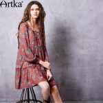 Artka Women's  Autumn New Vintage Boho Style Printed Full Sleeve O-Neck Loose Style Comfy Fashion Dress LA10169Q