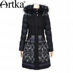 Artka Women's 2015 Winter Vintage Long Section 90% White Duck Coat Long-Sleeved Printed Comfortable  Down coat ZK15255D