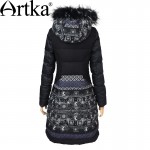 Artka Women's 2015 Winter Vintage Long Section 90% White Duck Coat Long-Sleeved Printed Comfortable  Down coat ZK15255D