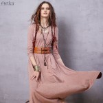 Artka Women's 2016 Spring New Bohemian Style Solid Color Comfy Dress O-neck Long Sleeve Mid-Calf All-match Dress ZA15850Q