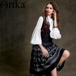 Artka Women's Autumn New Embroidery Ethnic Printed Chiffon Dress Vintage O-Neck Sleeveless Wide Hem Dress LA15052D