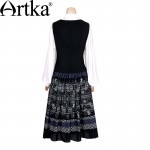 Artka Women's Autumn New Embroidery Ethnic Printed Chiffon Dress Vintage O-Neck Sleeveless Wide Hem Dress LA15052D