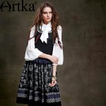 Artka Women's Autumn New Embroidery Ethnic Printed Chiffon Dress Vintage O-Neck Sleeveless Wide Hem Dress LA15052D