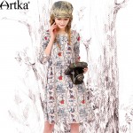 Artka Women's Autumn New Fashion O-Neck Full Sleeve Printed Patchwork Comfy Chiffon Dress LA10867Q