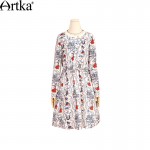 Artka Women's Autumn New Fashion O-Neck Full Sleeve Printed Patchwork Comfy Chiffon Dress LA10867Q