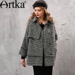 Artka Women's Autumn New Loose Style A-Line Woolen Coat Vintage Turn-down Collar Long Sleeve Single Breasted Coat WA11158Q