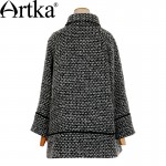 Artka Women's Autumn New Loose Style A-Line Woolen Coat Vintage Turn-down Collar Long Sleeve Single Breasted Coat WA11158Q