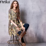 Artka Women's Autumn New Vintage Boho Printed Flare Sleeve Irregular Hem Loose Style Knee-Length Dress LA11566C