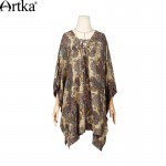 Artka Women's Autumn New Vintage Boho Printed Flare Sleeve Irregular Hem Loose Style Knee-Length Dress LA11566C