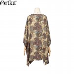 Artka Women's Autumn New Vintage Boho Printed Flare Sleeve Irregular Hem Loose Style Knee-Length Dress LA11566C