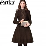 Artka Women's Autumn New Vintage Elegant Embroidery Wool Coat Bi-layered Front-opening Cinch Waist  Woolen Coat FA10149Q