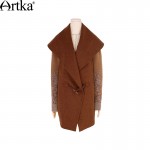 Artka Women's Autumn&Winter New Patchwork Woolen Coat Vintage Turn-down Collar Knitted Sleeve Single Button Coat FA11363Q