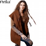 Artka Women's Autumn&Winter New Patchwork Woolen Coat Vintage Turn-down Collar Knitted Sleeve Single Button Coat FA11363Q