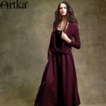 Artka Women's Bohemian Style Solid Color  Knit Dress Stacked Collar Long Sleeve  Ankle-length Comfy Dress LA15158Q