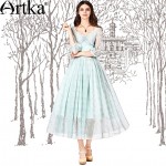 Artka Women's Cool Chiffon Dresses Lantern Sleeve & Wide Hem Design Sweet Lady Slim Lace Dresses LA18153X