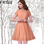 Artka Women's High Quality Embroidered Double Layer Summer Short-Sleeve Slim Waist Chiffon One-Piece Dress LA11347X