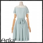 Artka Women's High Quality Embroidered Double Layer Summer Short-Sleeve Slim Waist Chiffon One-Piece Dress LA11347X