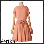 Artka Women's High Quality Embroidered Double Layer Summer Short-Sleeve Slim Waist Chiffon One-Piece Dress LA11347X