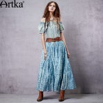 Artka Women's Retro Ethnic Dresses Denim & Cotton Patchwork Design Romantic Bohemian Style Charming Long Dress LX15155X